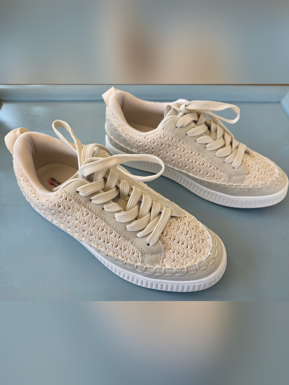 Woven Cream Women's Casual Lace-Up Sneakers